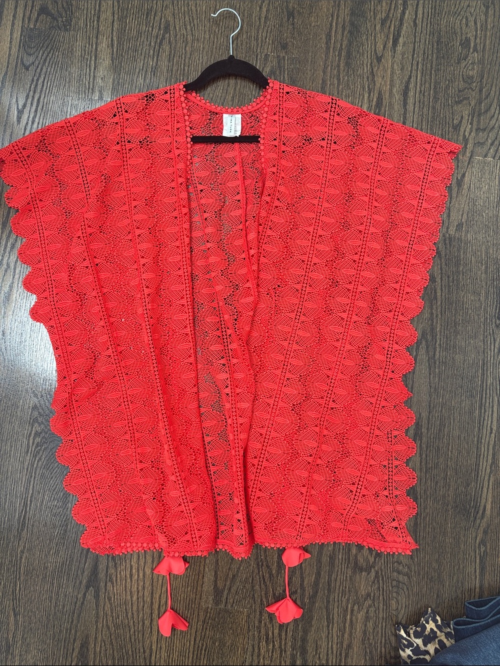 Trina Turk Red Crochet Swim small/med Coverup Kimono